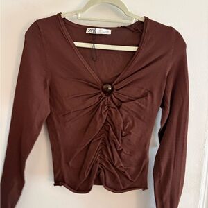 Zara Women's Chocolate Long Sleeve Top